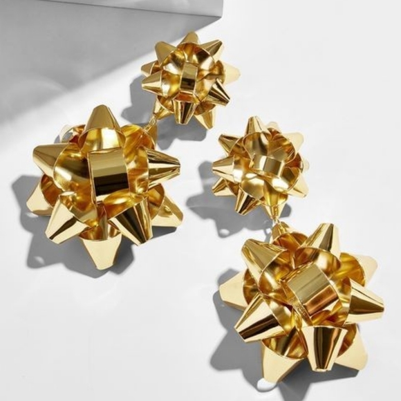 Gold Bow Earrings Christmas Accessories Bow Studs Drop Dangle Earrings - Picture 4 of 11